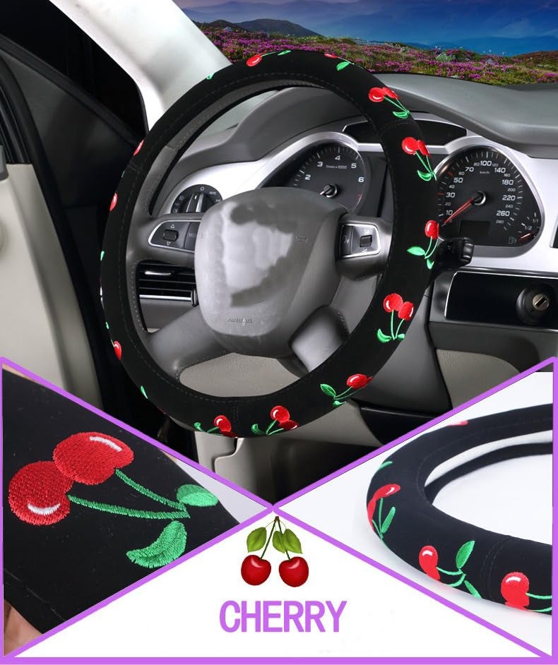 Mayco Bell Automotive Women Embroidery Cute Car Steering Wheel Cover (Cherry) - Image 5
